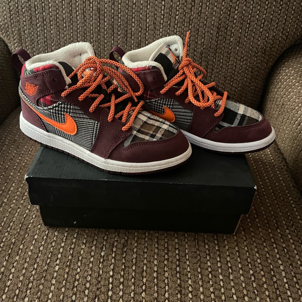 Jordan Brown and Orange Sneakers with Padded Collar